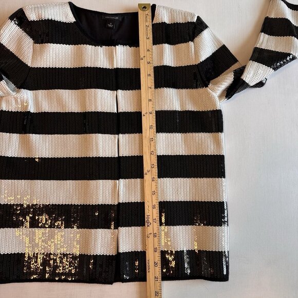Ann Taylor Blazer Jacket Size Small Full Sequin Black And White Striped Lined - Picture 9 of 16